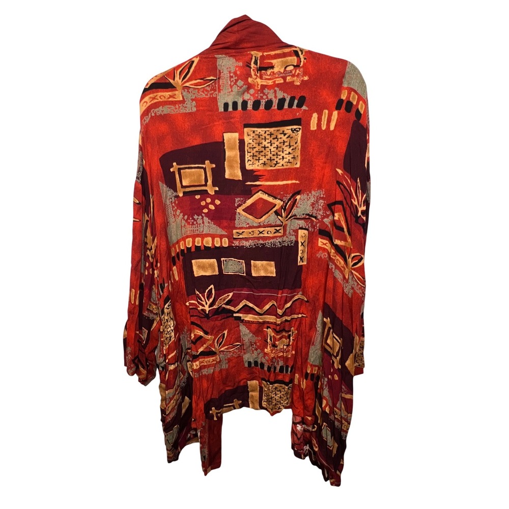 Southwest Indian Foundation Red Geometric Tribal Print Rayon Cardigan 3X Plus - Picture 2 of 10